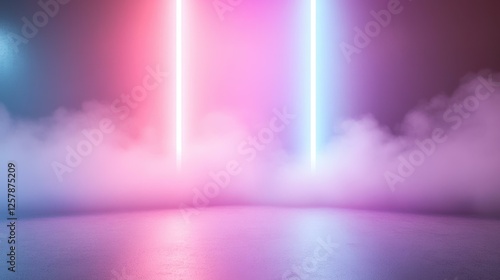 Wallpaper Mural Abstract Space with Vertical Neon Lights and Smoky Haze Effect Modern SciFi Ambiance Torontodigital.ca