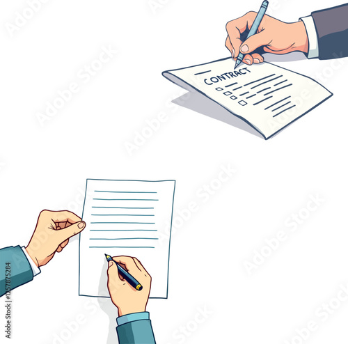 Vsai businessmen signing and writing contract and agreement deal