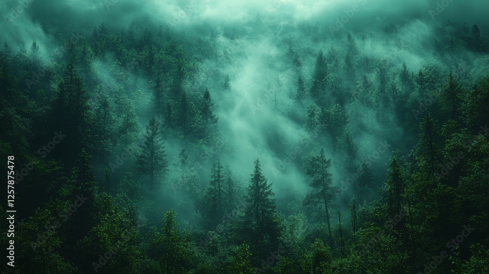 Foggy forest in the mountains. Beautiful summer landscape with fog Foggy forest in the mountains. Beautiful summer landscape with fog