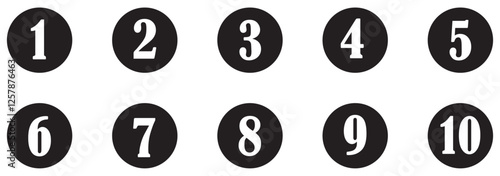 Chiffres 1 à 10 dans cercle multicolours. Bullet point set with number from 1 to 10. Collection of number "buttons". number circle icons 1 to 10 for listing and education.  Numbered circle icons. 