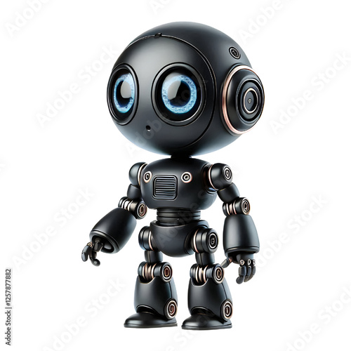 3D Cute black robot AI isolated on white background