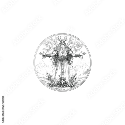 Freyr god norse mythology design vector template logo t-shirt illustration