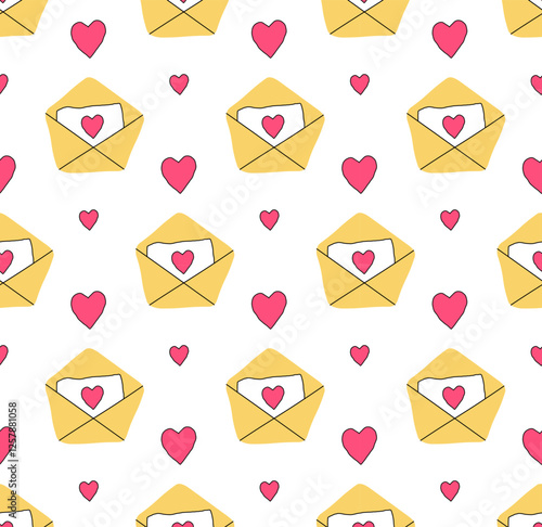 Seamless pattern with yellow envelopes.