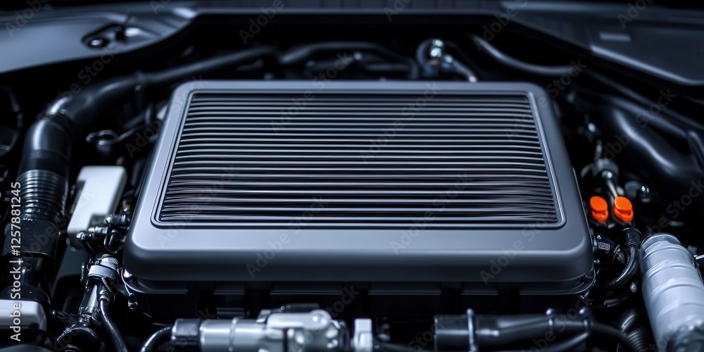 Close-up view of a modern car engine component automotive garage high-resolution image industrial setting technical perspective Close-up view of a modern car engine component automotive garage high-resolution image industrial setting technical perspective