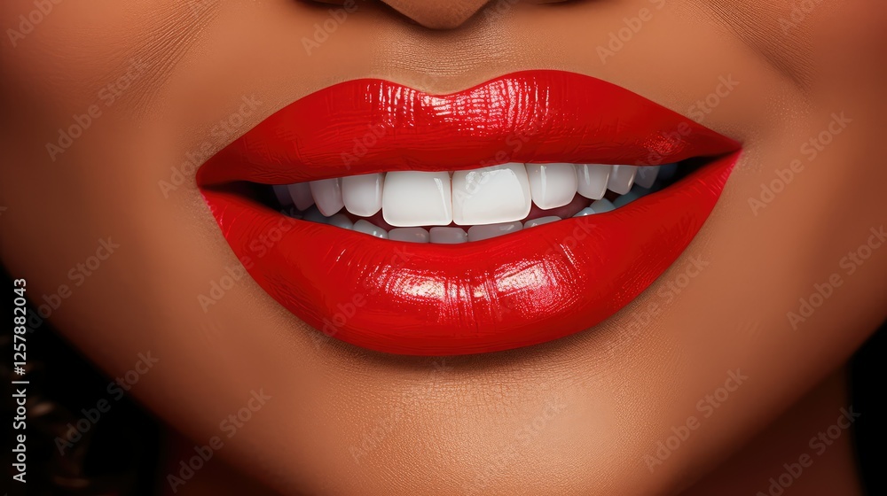 Obraz premium close red lipstick smile