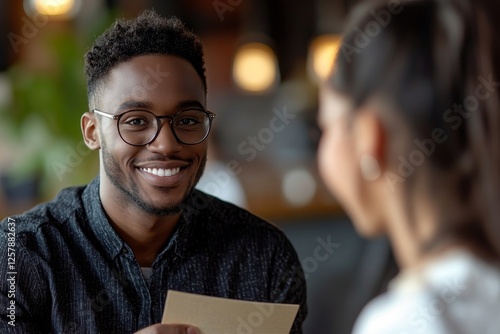 Close up view of boss giving commission bonus to office worker