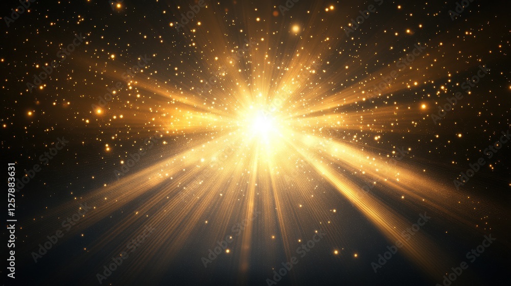 Fototapeta premium Bright festive fireworks. Light rays on a dark sky background. Abstract rays of light.