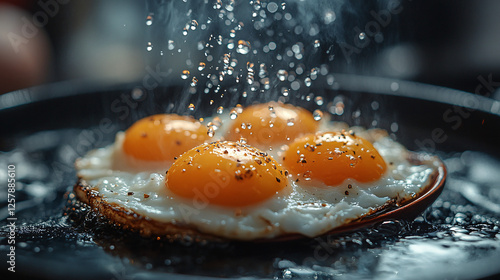 a fried egg is being spied on a plate