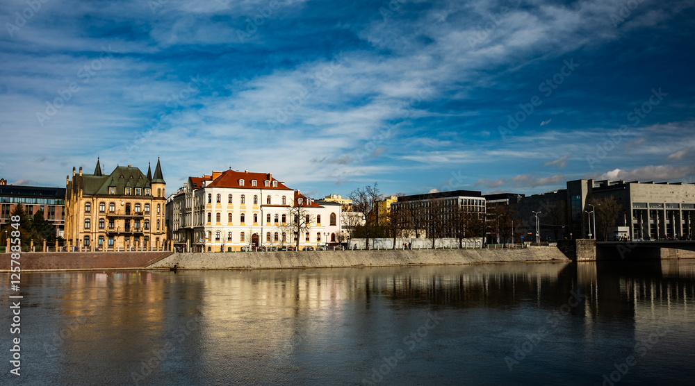 Amazing View On A Oder River And Amazing Historical Part Of Wroclaw In Poland Amazing View On A Oder River And Amazing Historical Part Of Wroclaw In Poland