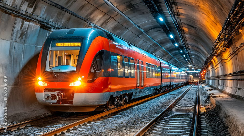 Fototapeta premium Train in tunnel, urban transport