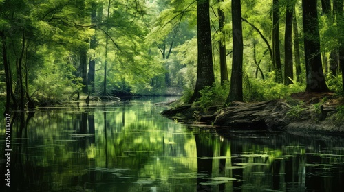 trees forest green water color
