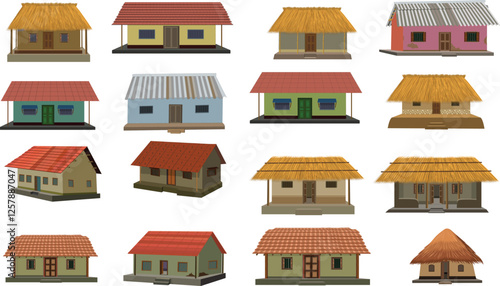 set of cartoon houses isolated on white background..Collection of vector hut design vector