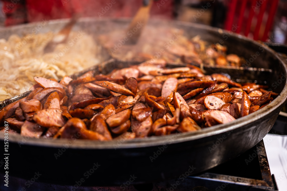 Fried Sausages In A Big Pan Fried Sausages In A Big Pan