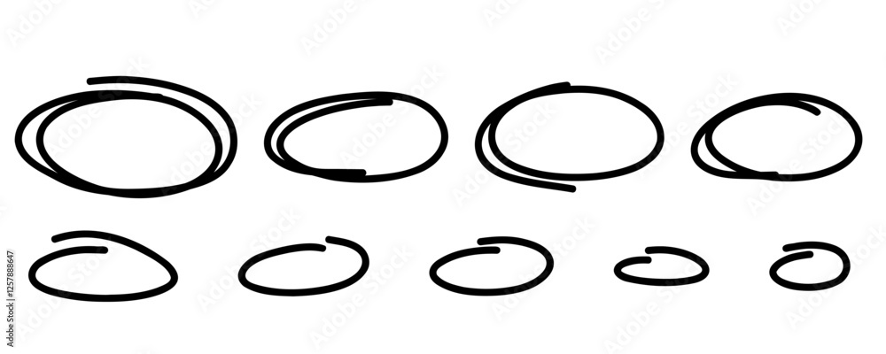 Highlight oval marker frames line set. Hand drawn scribble circle sketch set. Doodle ovals and ellipses line template. Vector illustration oval isolated on white background. Highlight oval marker frames line set. Hand drawn scribble circle sketch set. Doodle ovals and ellipses line template. Vector illustration oval isolated on white background.