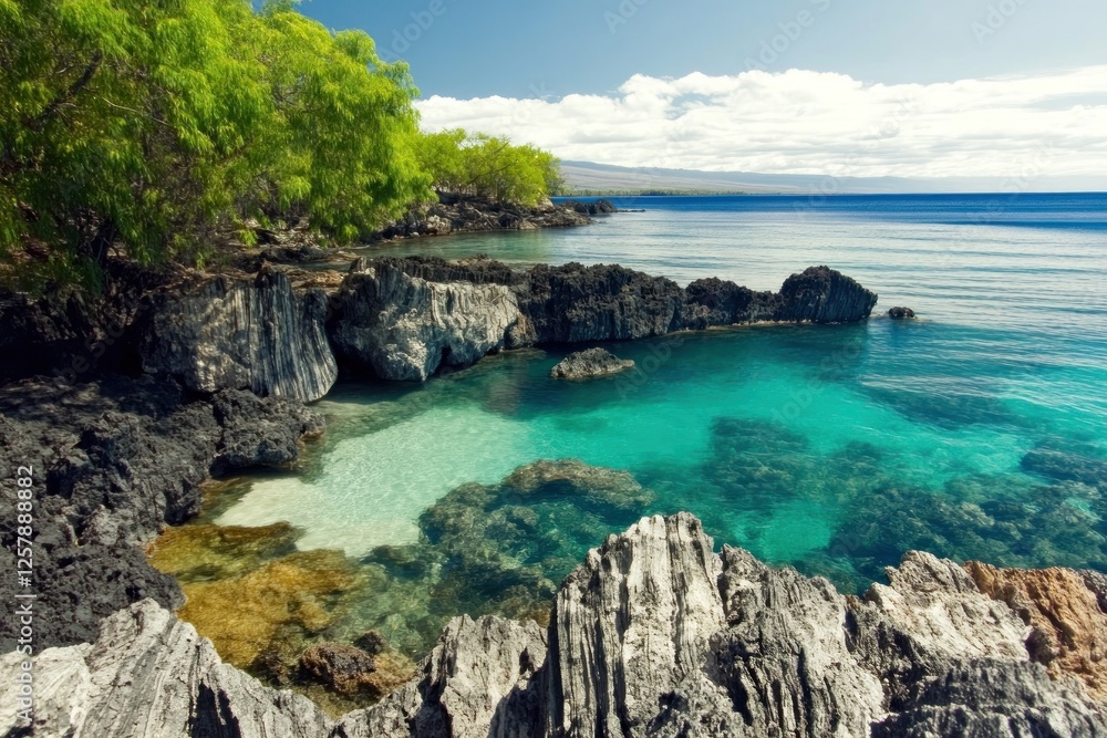 A secluded cove with smooth stones and clear waters, perfect for snorkeling. A secluded cove with smooth stones and clear waters, perfect for snorkeling.