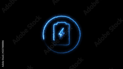 Neon fast charging battery, Thunder bolt icon Isolated on Black Background