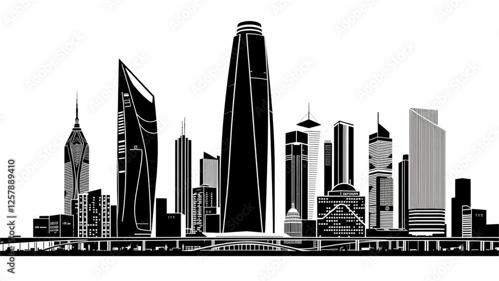 Naklejka premium city skyline in black and white