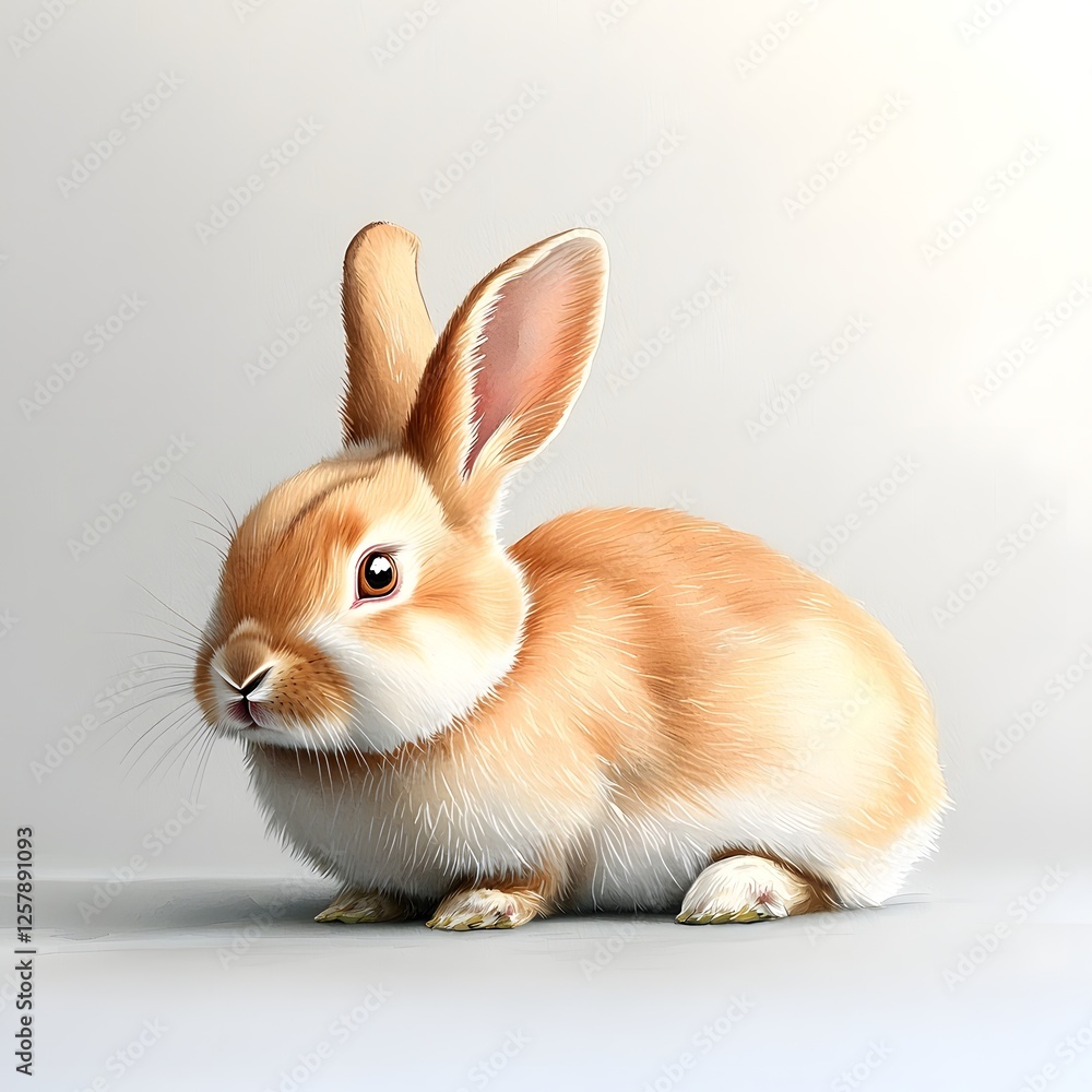 Obraz premium Peaceful and Elegant Rabbit Resting in a State of Tranquil Repose Conveyed Through Soothing Watercolor Brushstrokes and Mellow Color Scheme