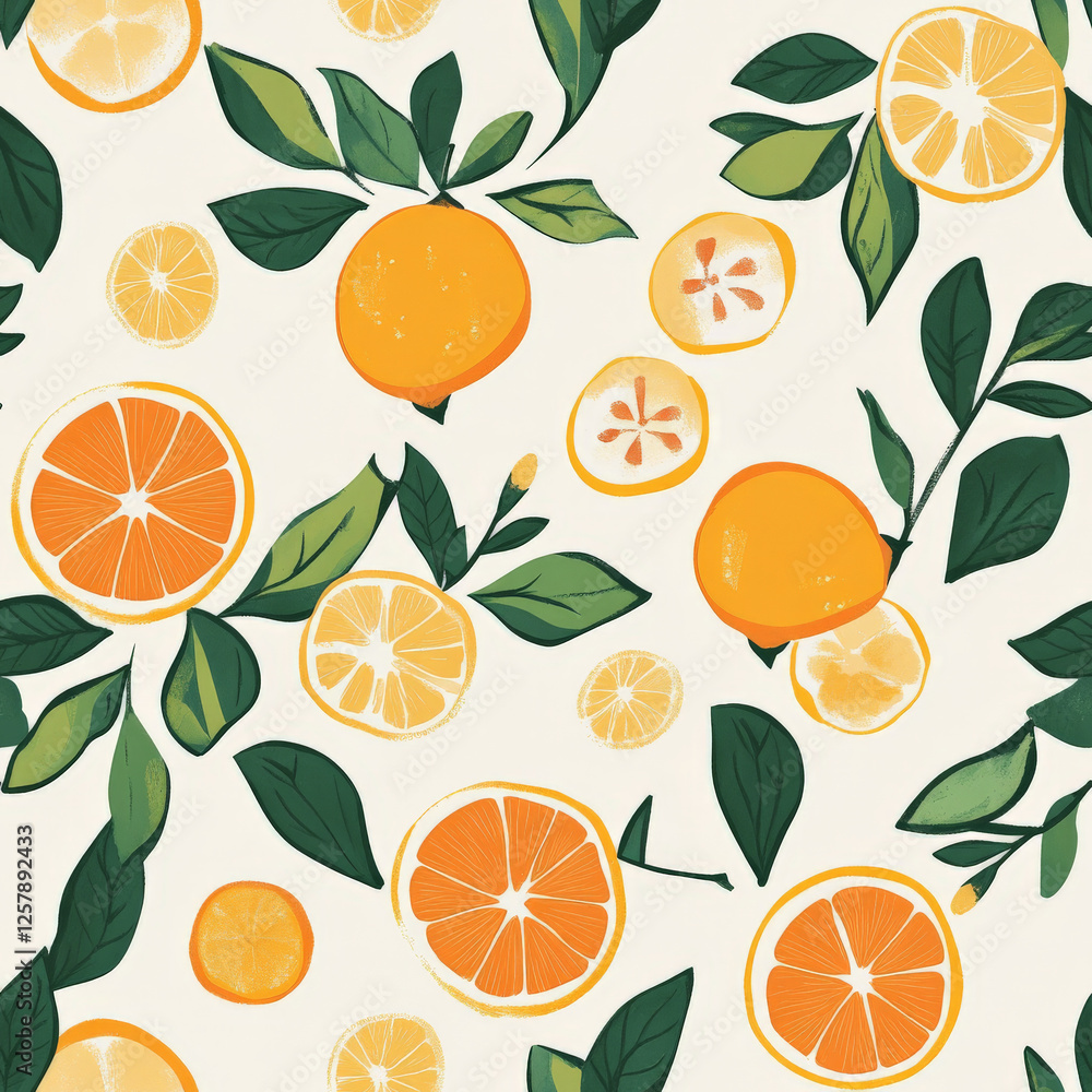 A tangerine and citrus fruit pattern, symbolizing good luck and prosperity A tangerine and citrus fruit pattern, symbolizing good luck and prosperity