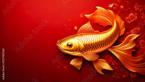 New year Chinese style luxury gold koi carp fish on red Chinese background