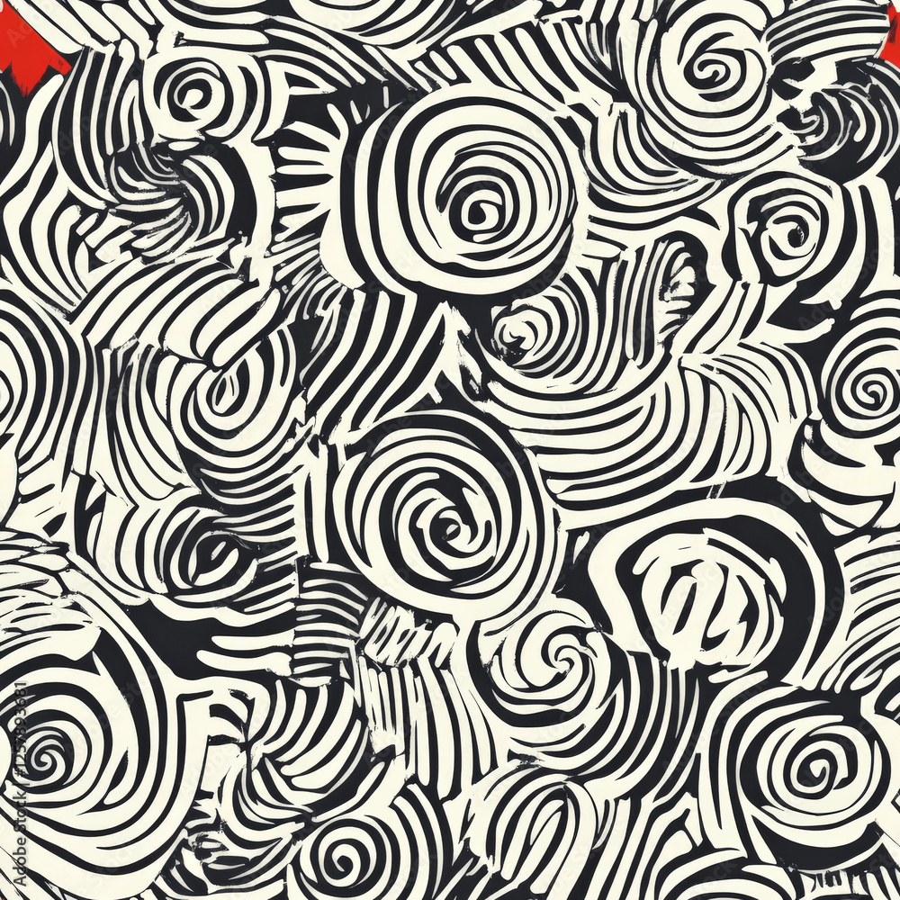 A chaotic doodle pattern of overlapping curved lines, spirals, and circular scribbles A chaotic doodle pattern of overlapping curved lines, spirals, and circular scribbles