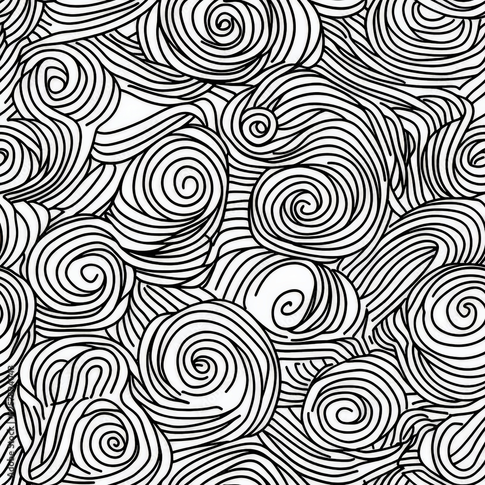 A seamless vortex-inspired doodle pattern featuring hypnotic hand-drawn spirals, curvy swirls, and concentric loops. The playful irregularities in the lines add a sense of artistic spontaneity and A seamless vortex-inspired doodle pattern featuring hypnotic hand-drawn spirals, curvy swirls, and concentric loops. The playful irregularities in the lines add a sense of artistic spontaneity and