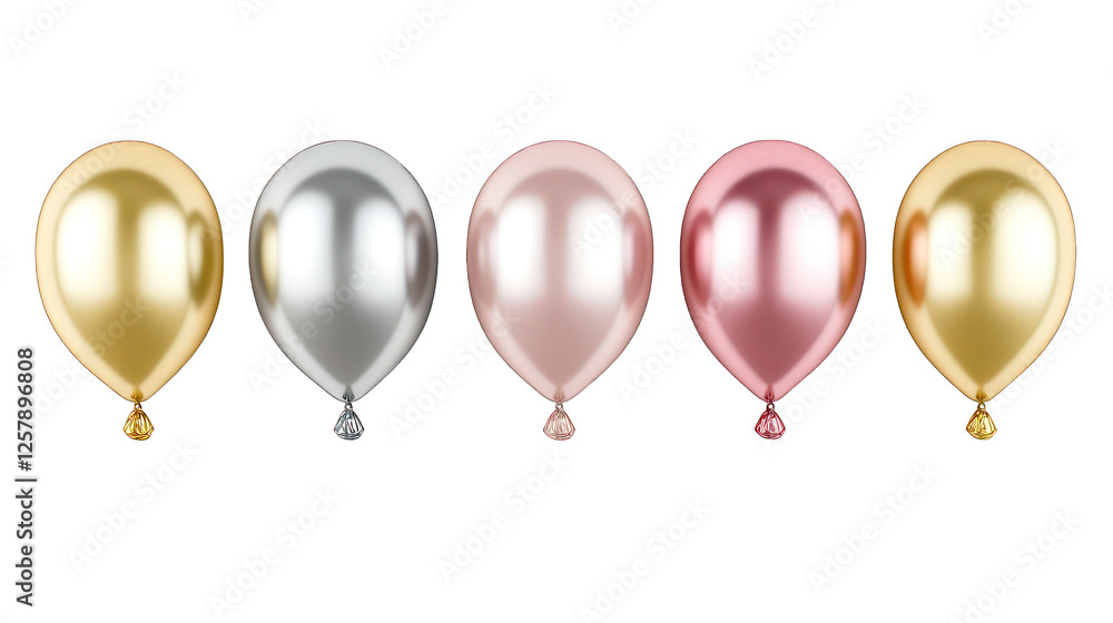 pink gold and silver balloons isolated on white background pink gold and silver balloons isolated on white background