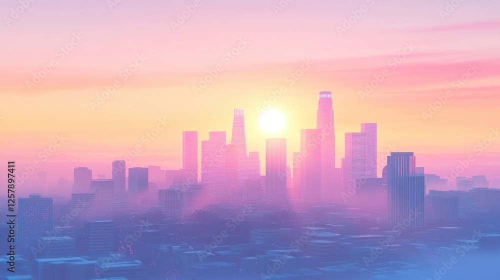 Minimalist Los Angeles cityscape, soft pastel tones at sunrise, a dreamy urban view Minimalist Los Angeles cityscape, soft pastel tones at sunrise, a dreamy urban view