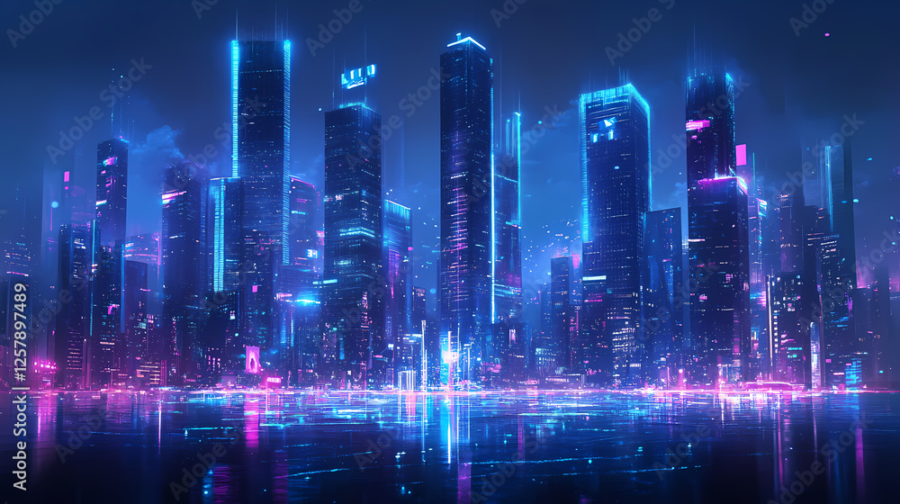 Obraz premium Neon night scene of future city