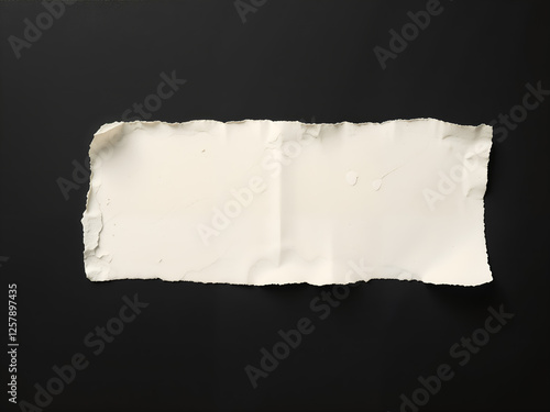 A small and thin piece of torn paper with jagged edges on a dark background. Generative AI