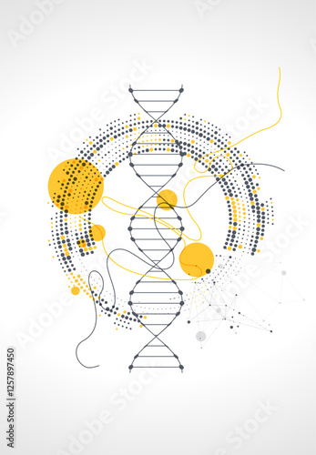 Abstraction on a scientific medical theme. Creative image of a DNA molecule with art elements.