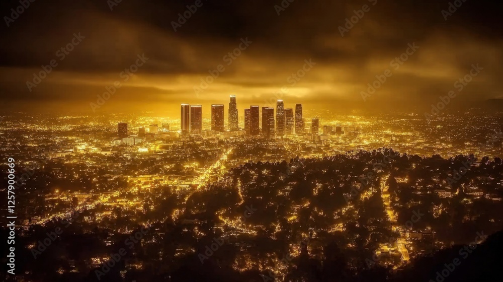 Fototapeta premium Panoramic cityscape of Los Angeles from a mountaintop, breathtaking view