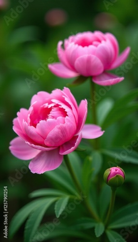 Wallpaper Mural Pink peonies in full bloom with subtle greenery surrounding them, pink flowers, bloom, peonies Torontodigital.ca