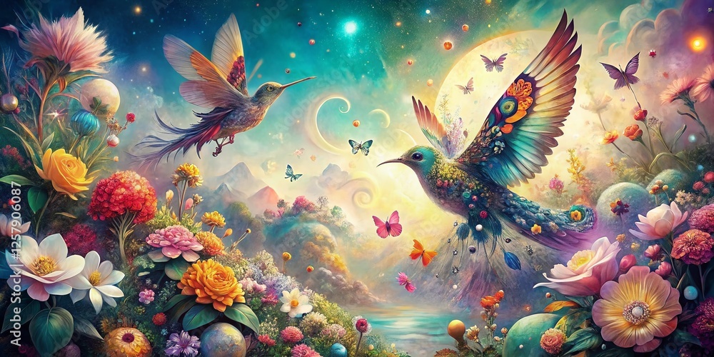 Boho Birds & Butterflies on Polka Dot Background - Whimsical Nature Art Print Boho Birds & Butterflies on Polka Dot Background - Whimsical Nature Art Print