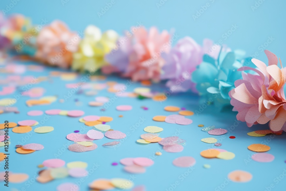 Obraz premium Subtle birthday party decorations with soft garlands and eco-friendly confetti scattered