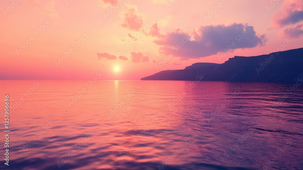 The Aegean Sea reflecting the warm hues of the Santorini sunset, creating a dreamy, tranquil atmosphere The Aegean Sea reflecting the warm hues of the Santorini sunset, creating a dreamy, tranquil atmosphere