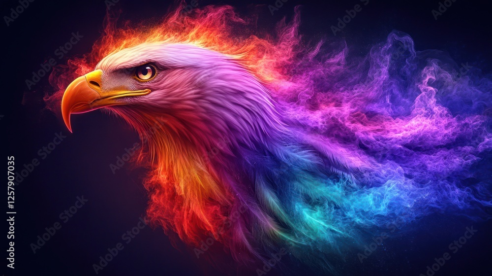 Fiery Eagle Head, Dark Background, Fantasy Art Fiery Eagle Head, Dark Background, Fantasy Art