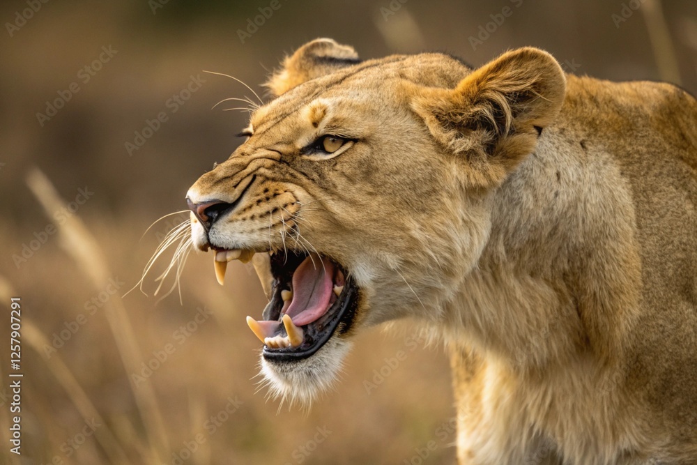 Fierce Babbar Lion Roaring and Showing Its Sharp Teeth – The King of the Jungle in Angry Mode