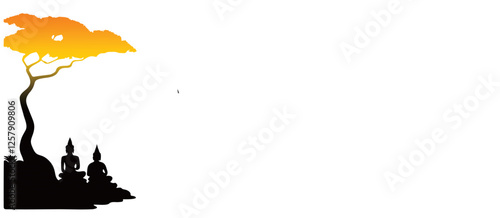 Vesak Day Monochrome Silhouette – Buddha Meditation on Lotus