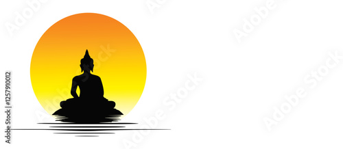 Vesak Day Monochrome Silhouette – Buddha Meditation on Lotus