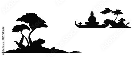 Vesak Day Monochrome Silhouette – Buddha Meditation on Lotus