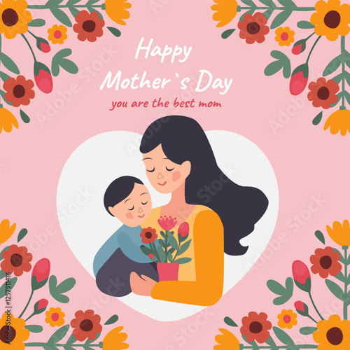 Hand drawn flat mothers day flyer template