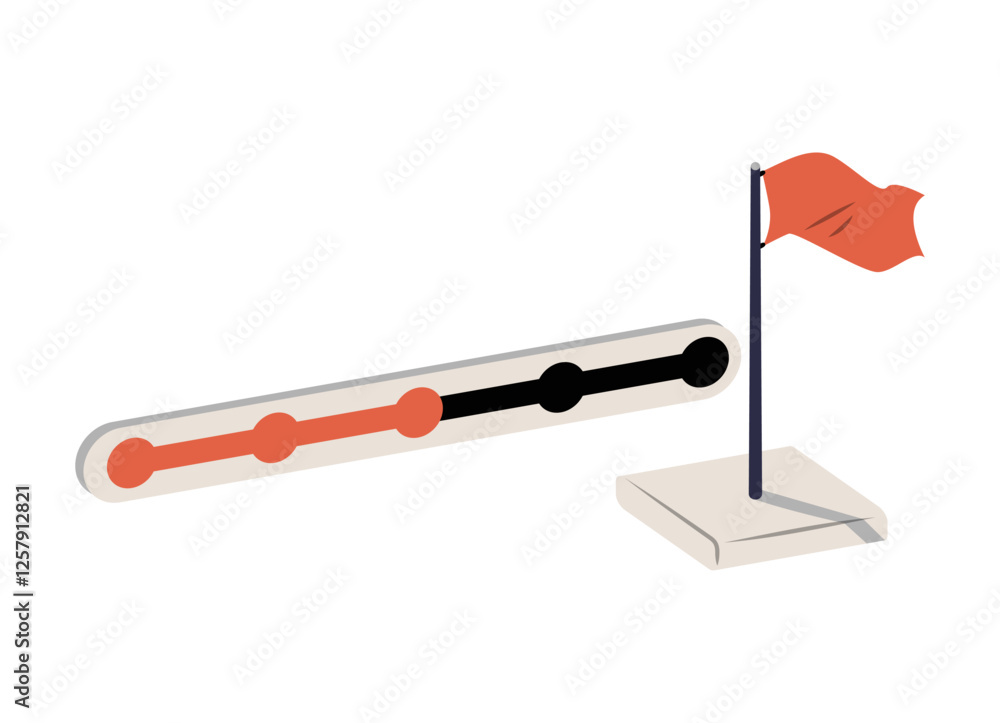 Milestone Progress Tracker With Goal Flag In Flat Vector Illustration Symbolizing Project Planning, Achievement, And Success, Isolated On White Background. Milestone Progress Tracker With Goal Flag In Flat Vector Illustration Symbolizing Project Planning, Achievement, And Success, Isolated On White Background.