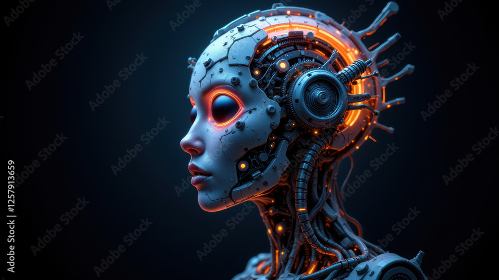 Futuristic humanoid robot with glowing eyes, showcasing advanced AI capabilities. Futuristic humanoid robot with glowing eyes, showcasing advanced AI capabilities.