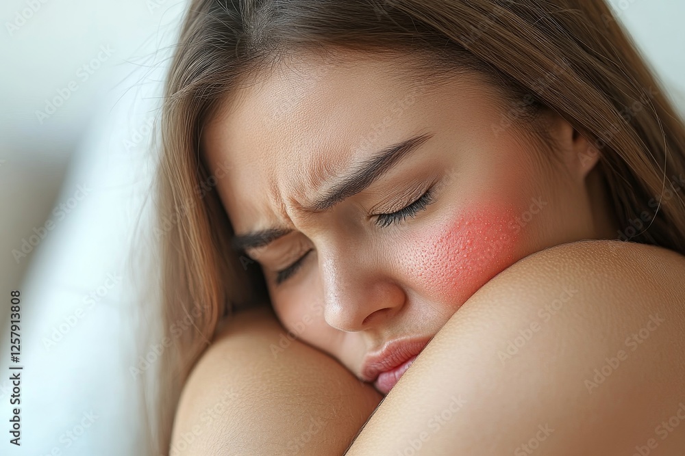 Sensitive skin allergic concept, Woman itching on her arm have a red rash from allergy symptom and from scratching Sensitive skin allergic concept, Woman itching on her arm have a red rash from allergy symptom and from scratching