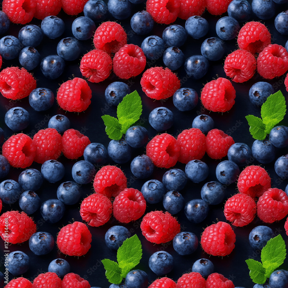 Fresh raspberries and blueberries arranged in seamless pattern Fresh raspberries and blueberries arranged in seamless pattern