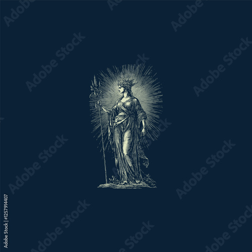Hera ancient greek Goddess of marriage design vector template logo t-shirt illustration
