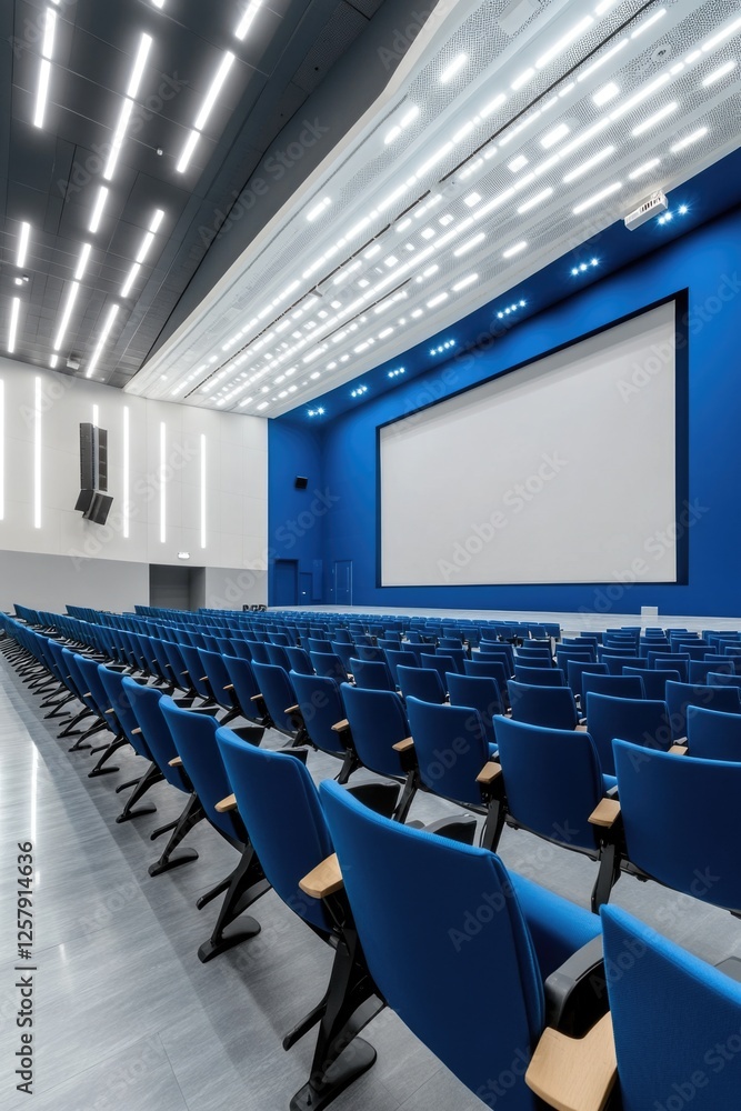 Obraz premium Large Auditorium Blue Chairs Projector Screen