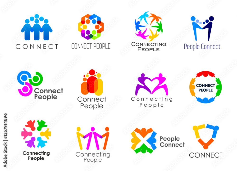 Connect people together icons, community and teamwork, family and union symbols. Abstract silhouettes of human figures holding hands vector signs set. Social community, support, business partnership Connect people together icons, community and teamwork, family and union symbols. Abstract silhouettes of human figures holding hands vector signs set. Social community, support, business partnership
