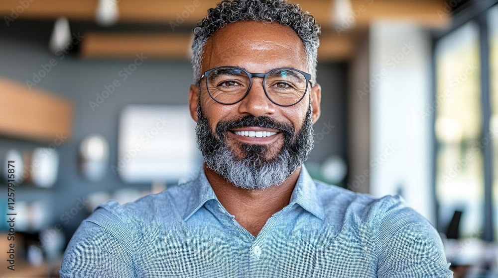 Obraz premium Confident businessman smiling in modern office